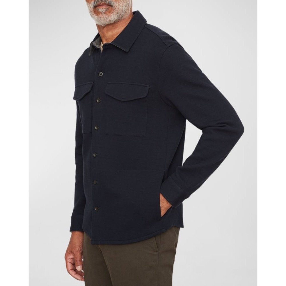 EUC VINCE. Mens Sz XL Heather Navy Wool Blend Flannel Overshirt 4-Pocket - Picture 2 of 11